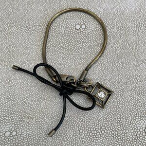 Dyrberg/Kern Runar antique bronze Swarovski crystal and leather bow bracelet